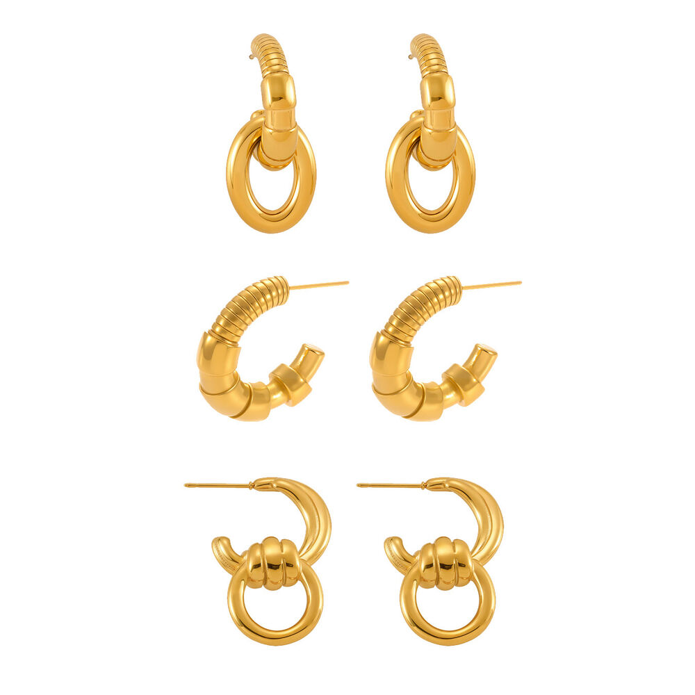 1 Pair Simple Circle Stainless Steel Waterproof Gold Color Women's Hoop Earrings h5Picture5