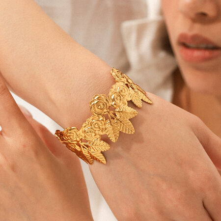 1 Piece Simple Series Daily Flower Gold Color Women's Bangles