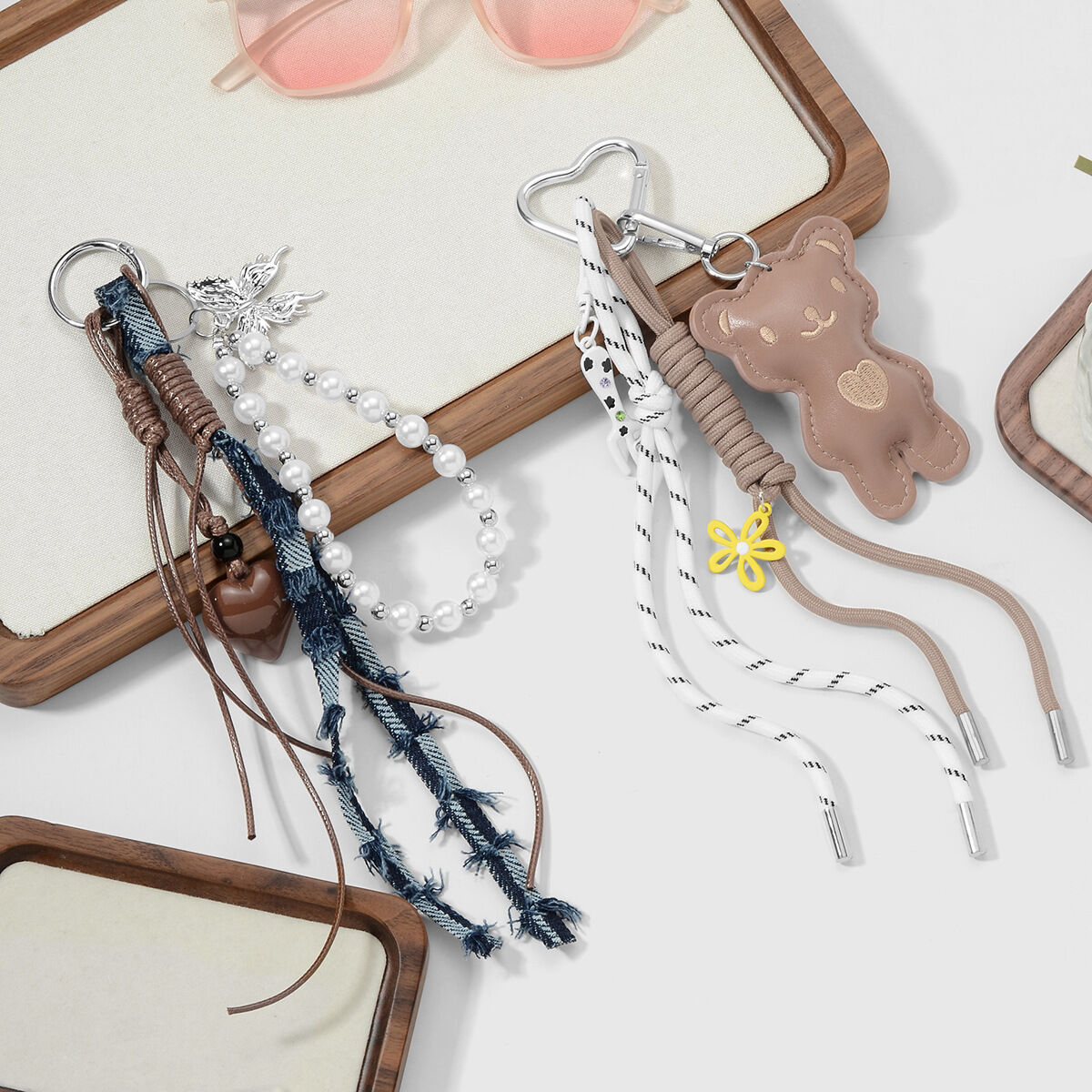 1 Piece Heart Beads Chain Bag Charm