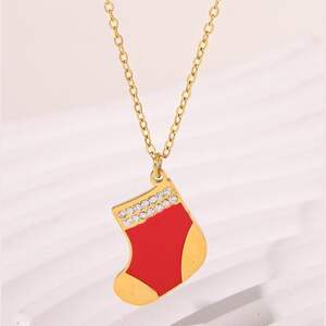 Collane con ciondolo da donna impermeabili in acciaio inossidabile con calzino di Natale classico h5 Immagine3