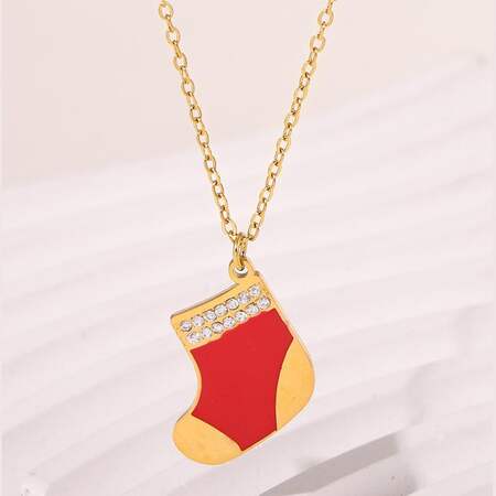 Classic Christmas Sock Stainless Steel Waterproof Women's Pendant Necklaces 2