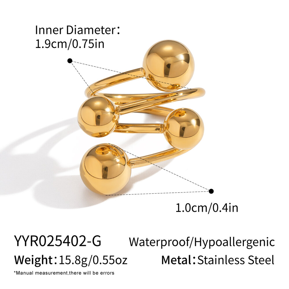 Anillo llamativo de acero inoxidable en forma de bola, color dorado, resistente al agua, 1 pieza