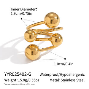 Anillo llamativo de acero inoxidable en forma de bola, color dorado, resistente al agua, 1 pieza h5