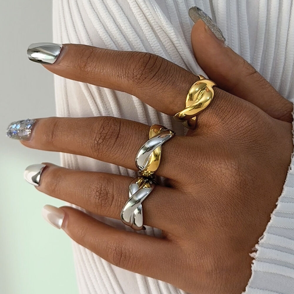 1 Piece Retro Irregular Shape Stainless Steel Waterproof Gold Color Women's Statement Rings Picture2