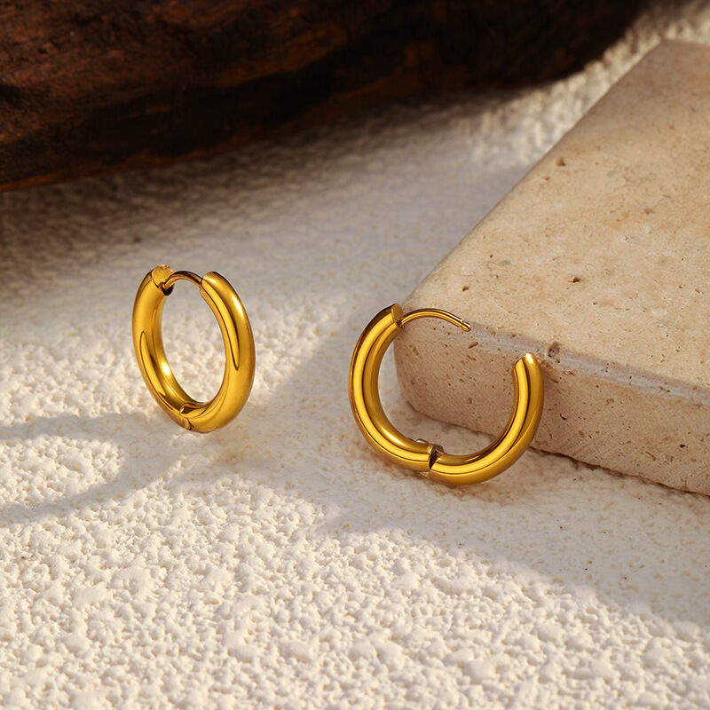 1 Pair Simple Stainless Steel Waterproof Gold Color Hoop Earrings Picture2