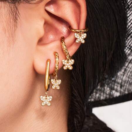 1 Pair Sweet Butterfly Stainless Steel Waterproof Gold Color Women's Drop Earrings