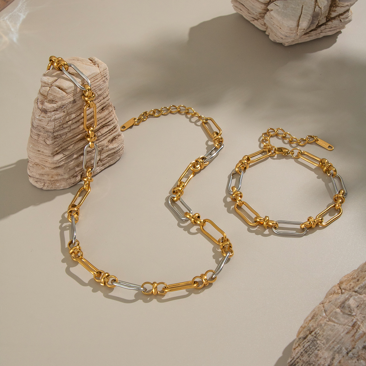Mixed Gold Color And Silve Stainless Steel Waterproof Necklace Set h5 Picture3