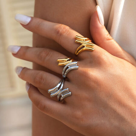 1 Piece Casual Irregular Shape Stainless Steel Waterproof Gold Color Statement Rings 2