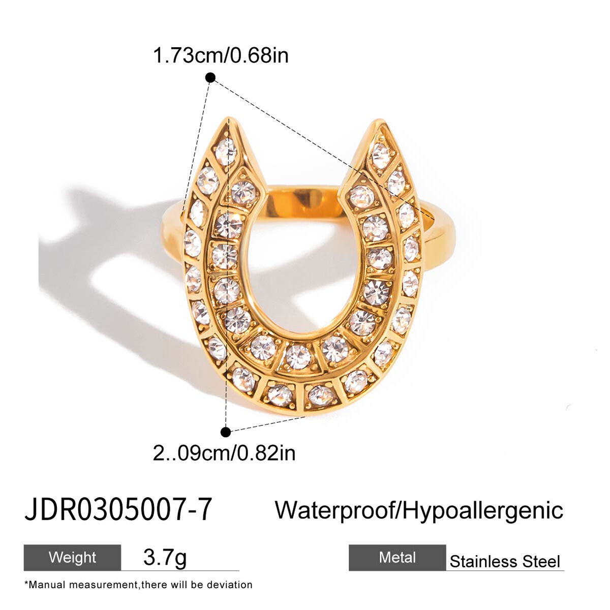 1 Piece Luxurious Horseshoe-shaped Stainless Steel Waterproof Gold Color Statement Rings h5