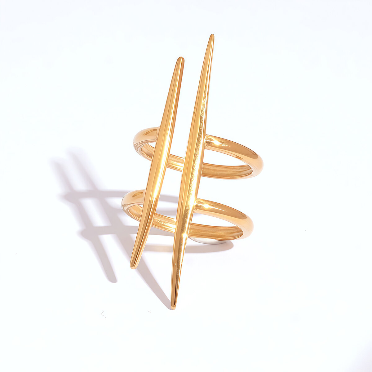 1 Piece Simple Lines Stainless Steel Waterproof   Gold Color Woemn's Statement Rings 