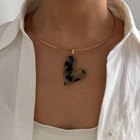 1 Piece Leopard Resin Heart Gold Color Choker