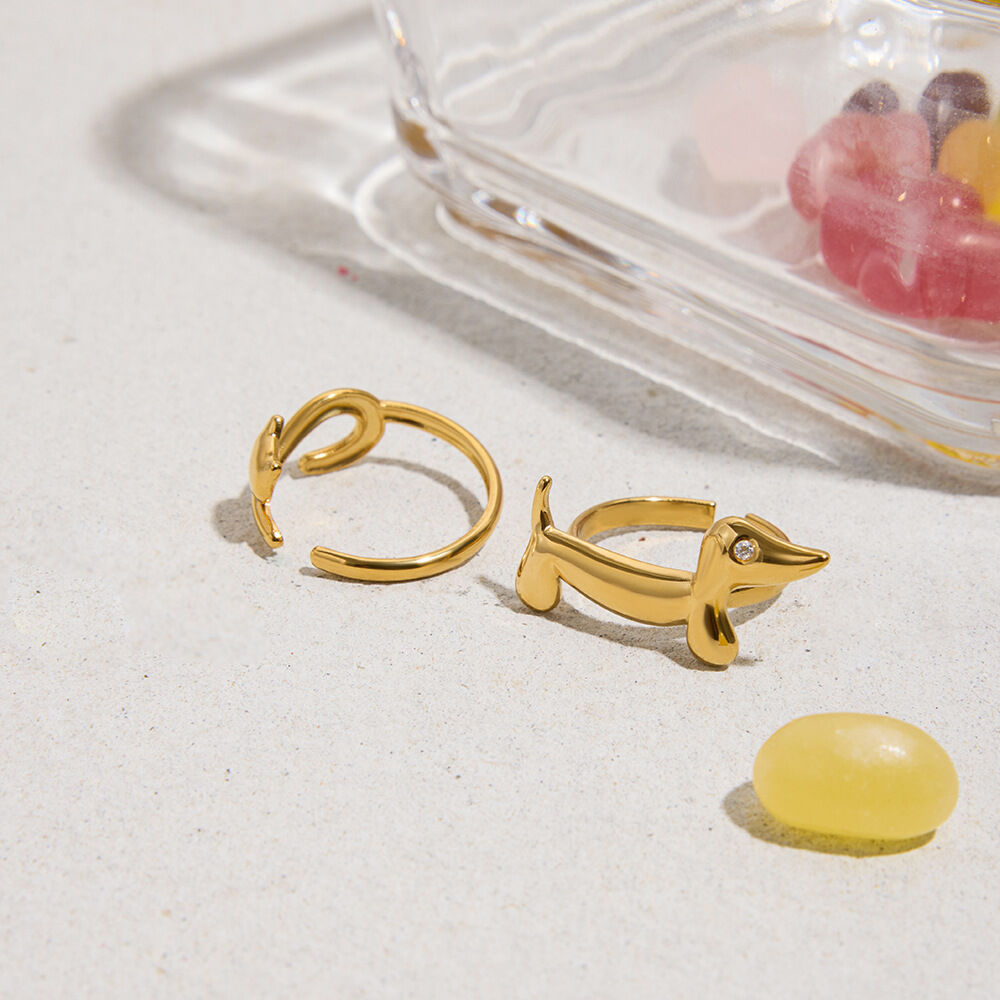 1 Piece Whimsical Dog&Cat Stainless Steel Waterproof Gold Color Statement Rings h5 Picture6