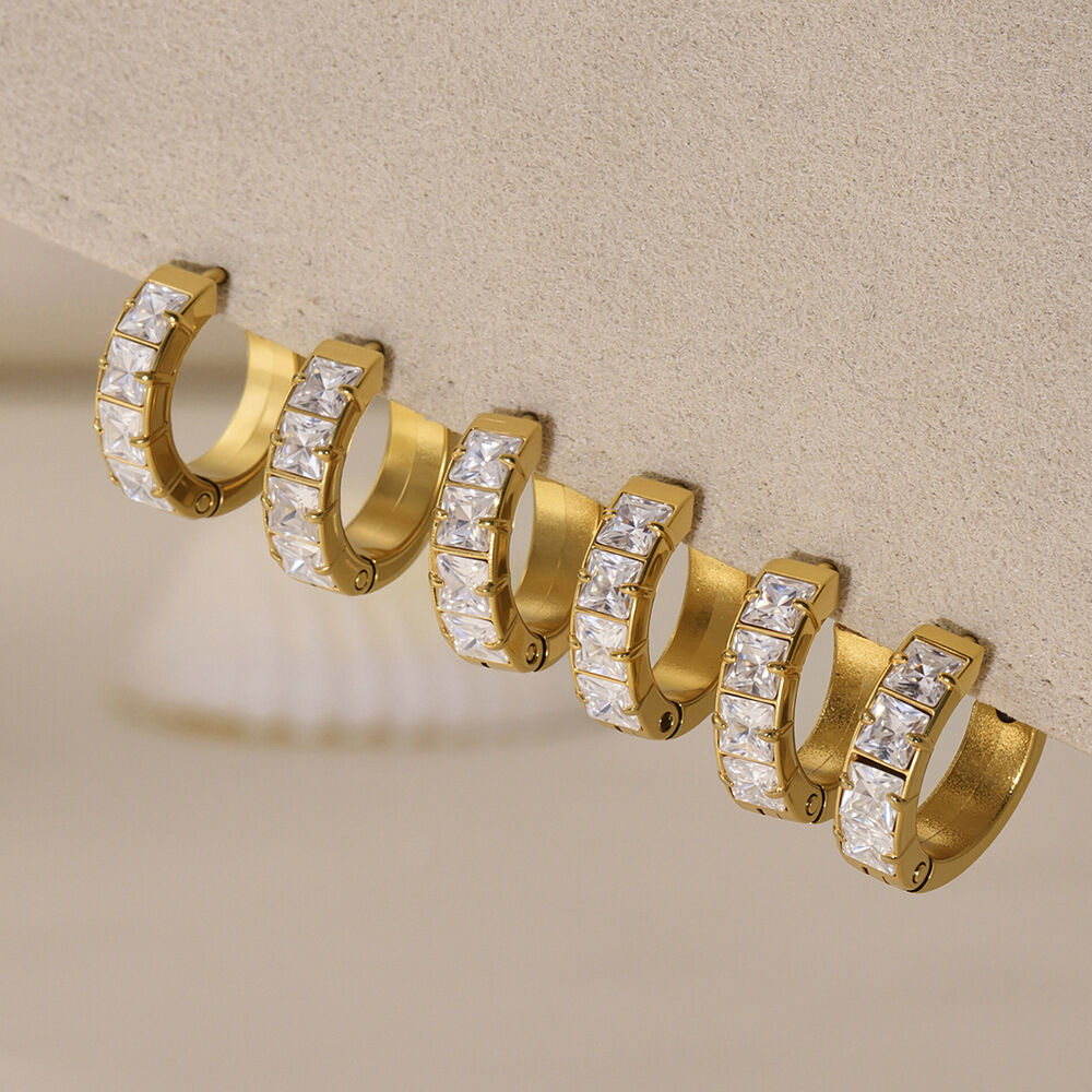 1 Pair Shinning Stainless Steel Waterproof Gold Color Women's Hoop Earrings h5Picture5