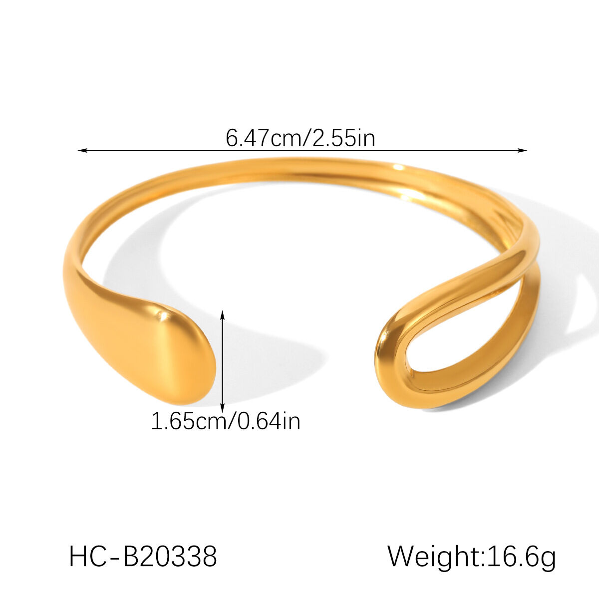 Bracelet jonc simple et ajouré pour femme, couleur or, en acier inoxydable, étanche, à porter au quotidien (1 pièce) h5Image2