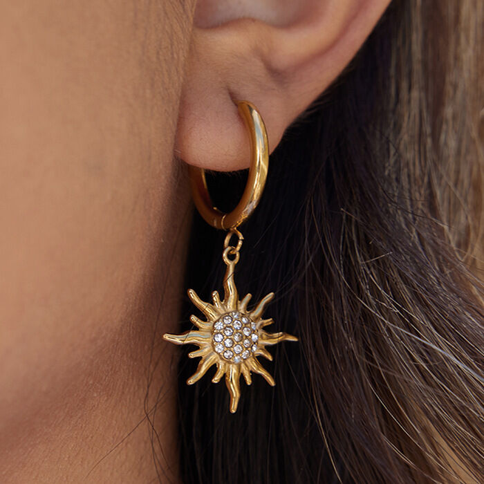 1 Pair Intricate Sun Stainless Steel Waterproof Gold Color Women's Drop Earrings