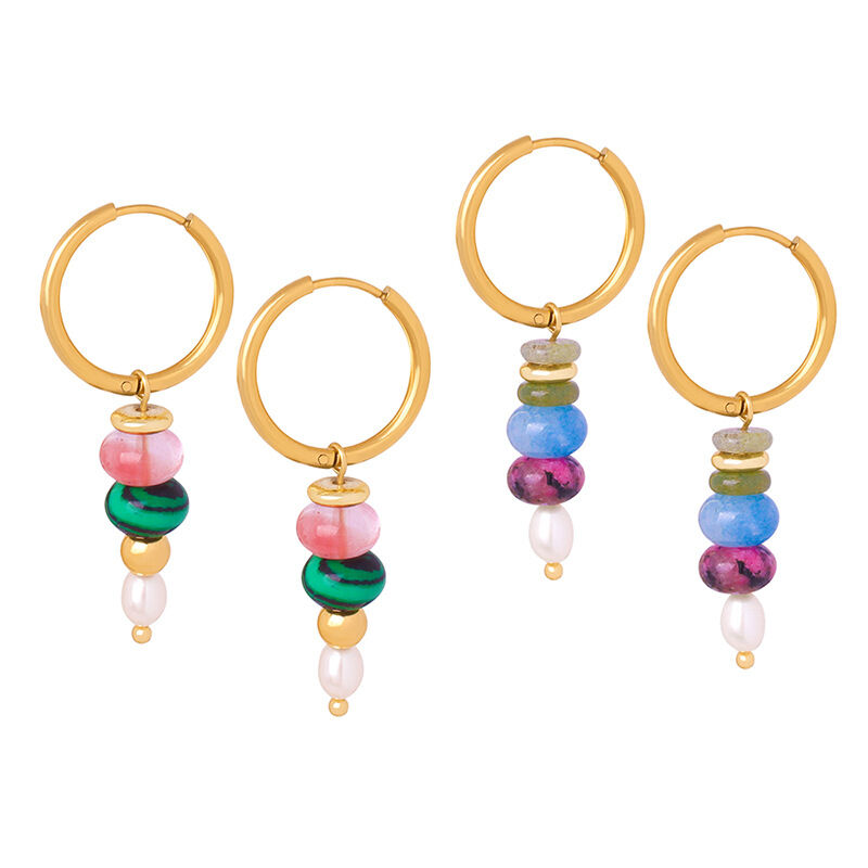 1 paio di eleganti orecchini pendenti da donna in acciaio inossidabile con perline e pietra naturale impermeabile h5 Immagine6