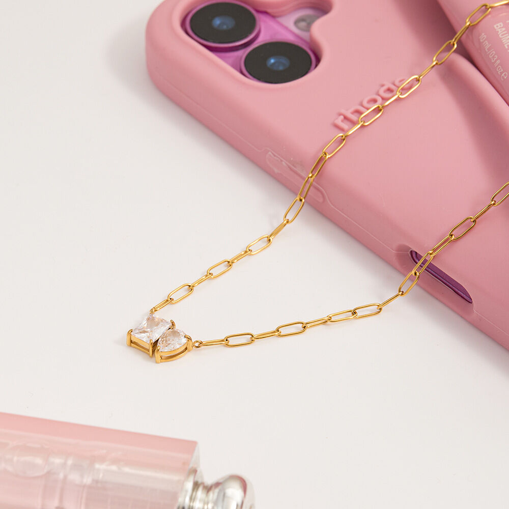 1 Piece Luxurious Rectangle Stainless Steel Waterproof Gold Color Zircon Women's Pendant Necklaces Picture5