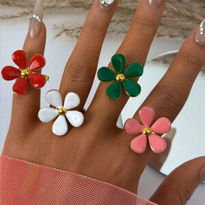 1 Piece Simple Retro Flower Stainless Steel Waterproof Women's Statement Rings h5 Picture4