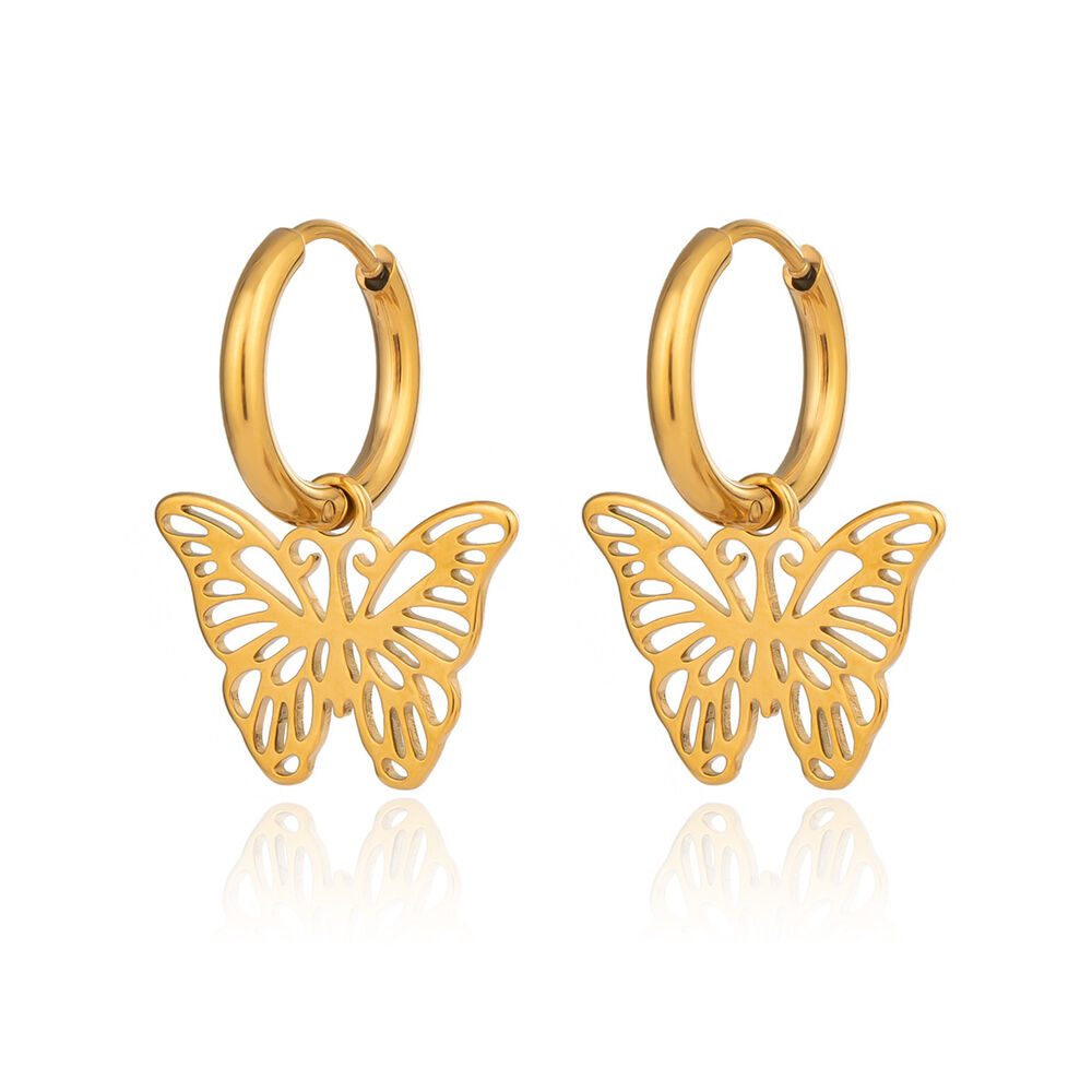 1 Pair Romantic Butterfly Stainless Steel Waterproof Gold Color Women's Drop Earrings h5Picture5