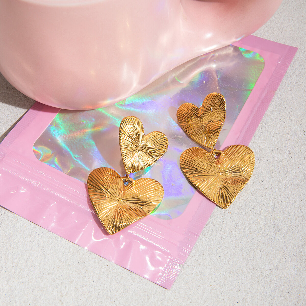 1 Pair Romantic Heart Stainless Steel Waterproof Gold Color Women's Drop Earrings 2