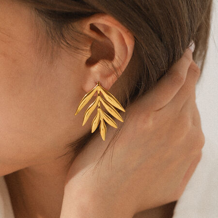 1 Pair Simple Leaf Stainless Steel Waterproof Gold Color Women's Stud Earrings