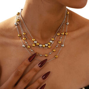 1 Piece Simple Mixed Gold Color And Silver Colors Stainless Steel Waterproof Women‘s Beaded Necklaces h5 Picture4