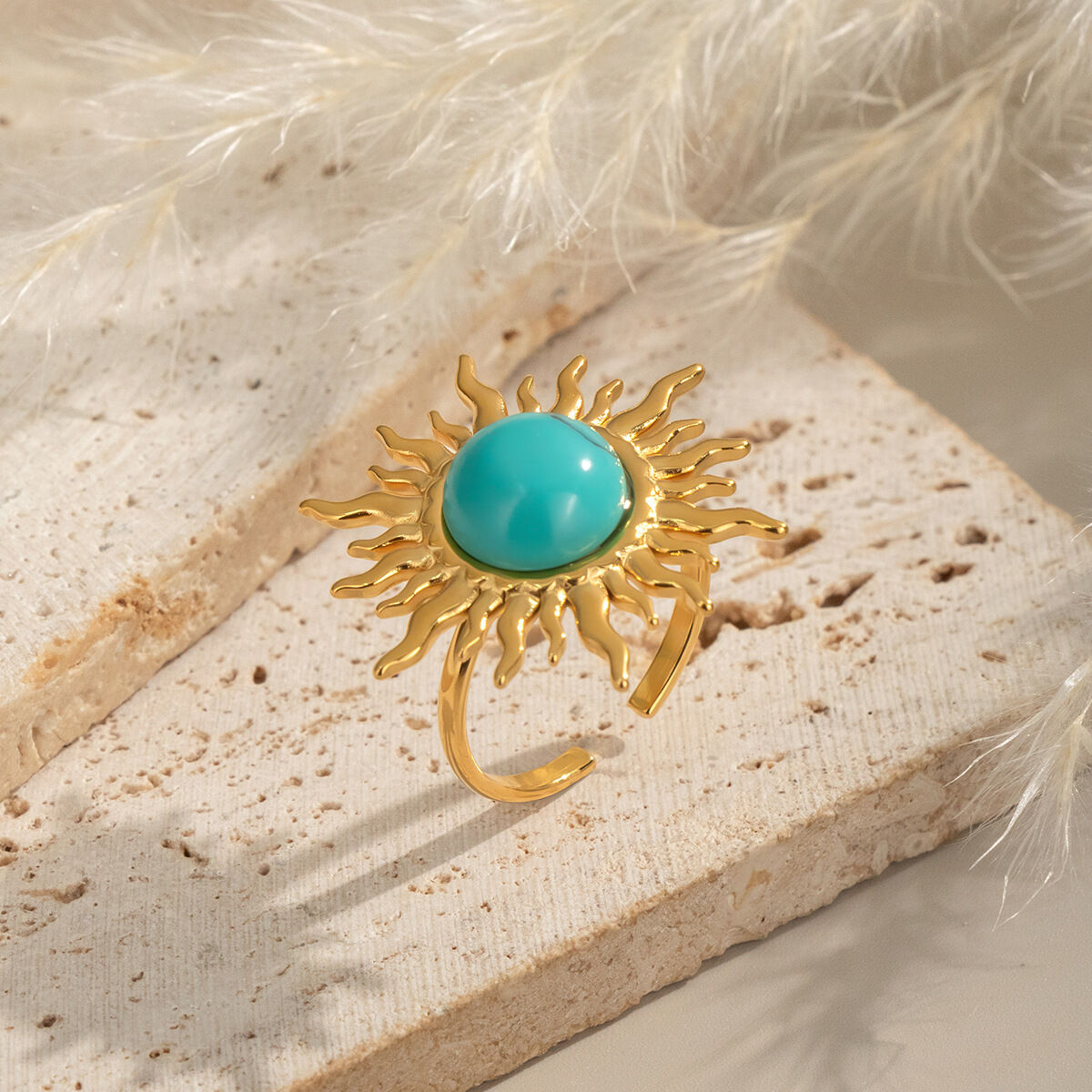 1 Piece Retro Sun Calaite Stainless Steel Waterproof Gold Color Women's Jewelry Sets h5 Picture4