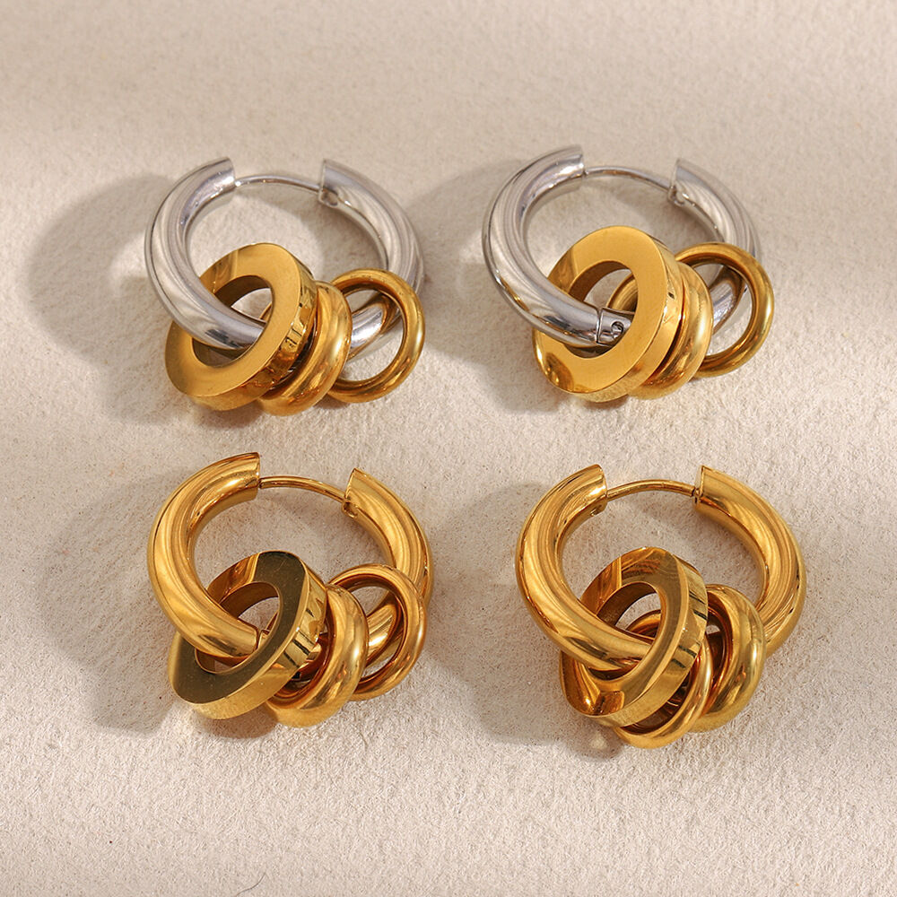 1 Piece Simple Mixed Gold&Silver Colors Stainless Steel Waterproof Women's Hoop Earrings h5 Picture2