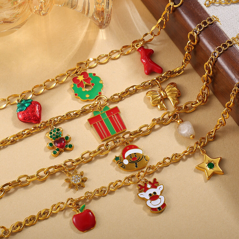 1 Piece Christmas Stainless Steel Waterproof Gold Color Charm Bracelet