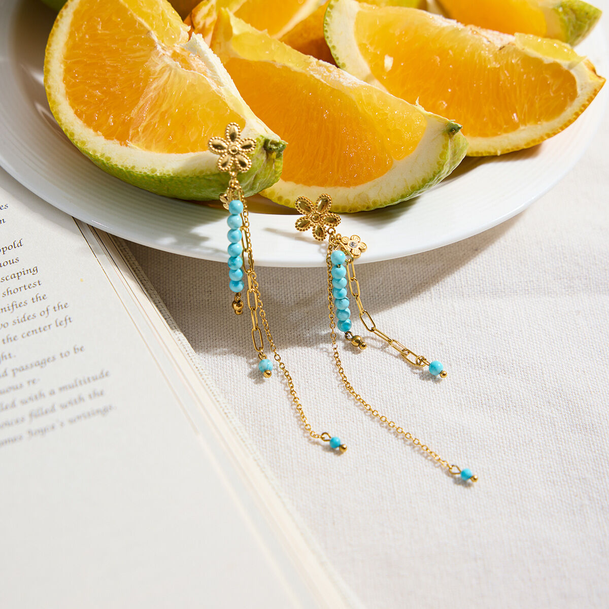 1 Pair Classic Flower Tassel Stainless Steel Waterproof Gold Color Women's Beads Earrings h5 Picture3