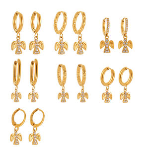 1 Pair Classic Angel Stainless Steel Waterproof Gold Color Zircon Women's Drop Earrings h5 Picture7