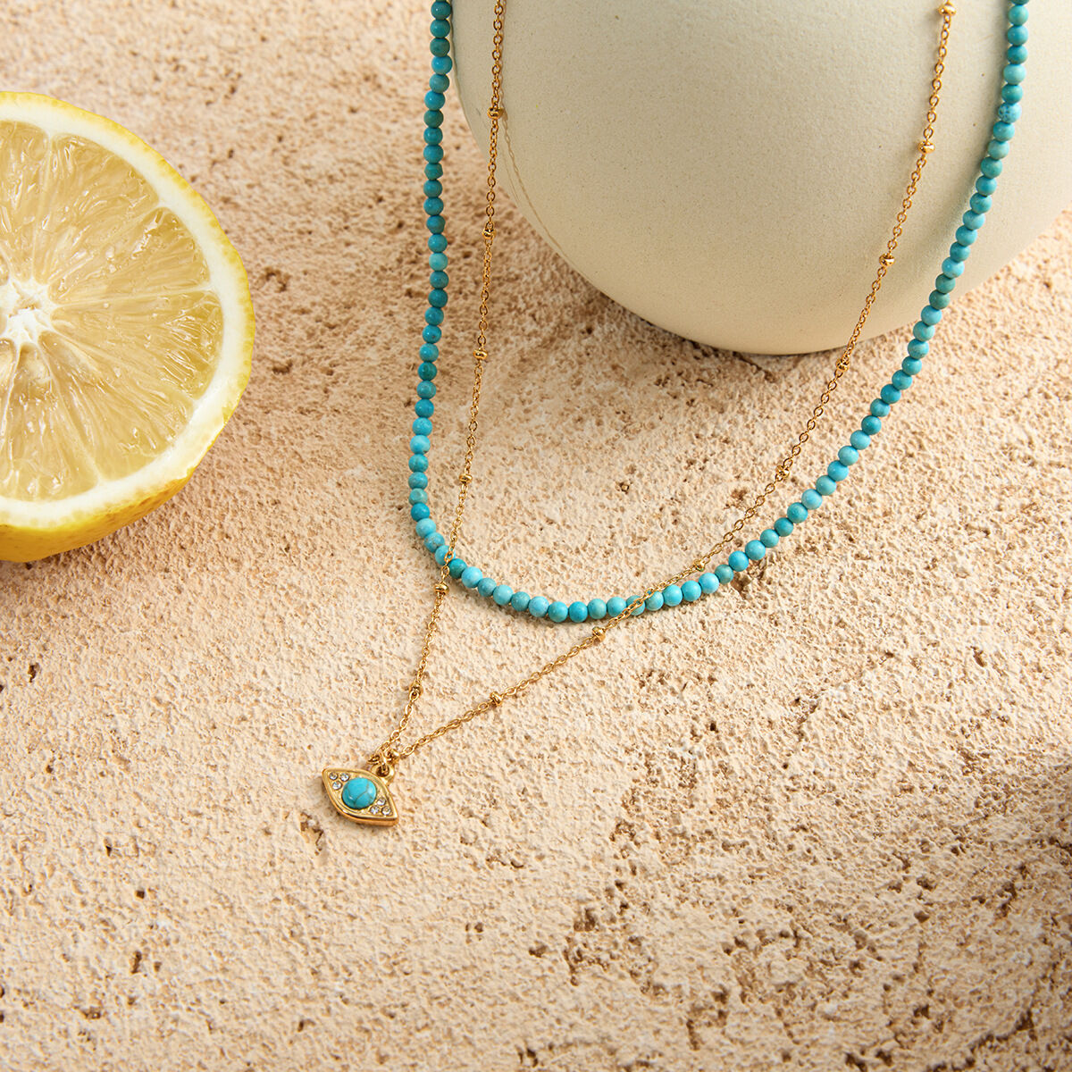 1 Piece Delicate Devil's Eye Calaite Stainless Steel Waterproof Gold Color Women's Layered Necklaces h5 Picture3
