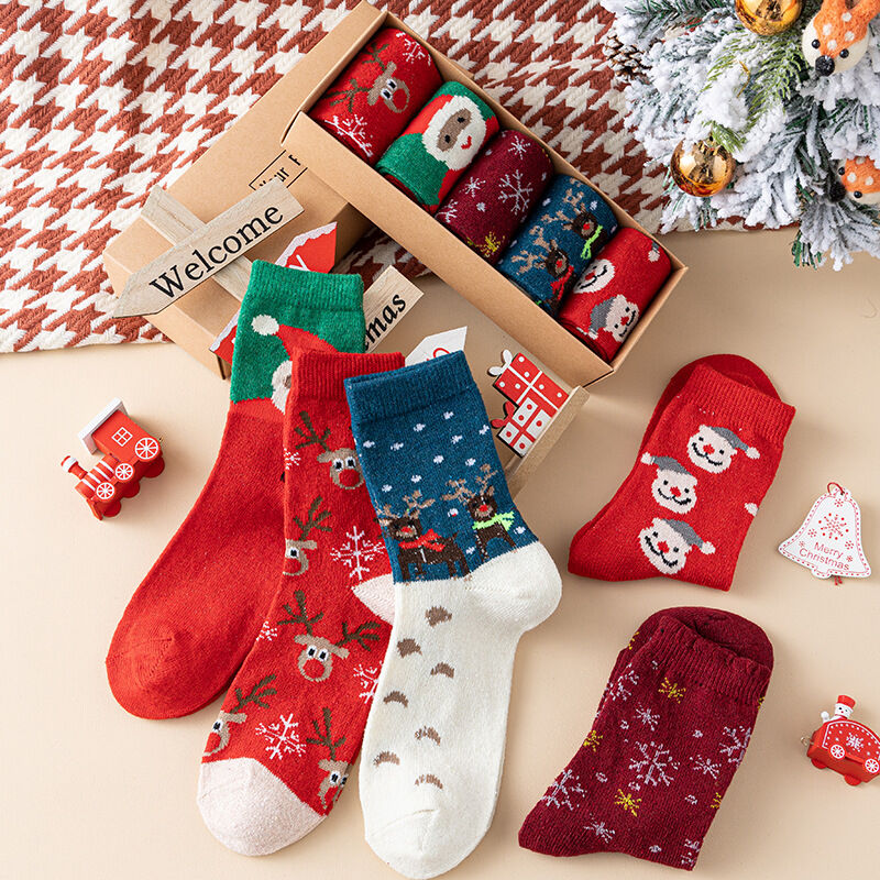 Cute Christmas Elk Gift Box Women's Mid - Calf Socks Picture2