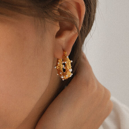 1 Pair Daily Irregular Shape Stainless Steel Waterproof Gold Color Pearl Women's Hoop Earrings