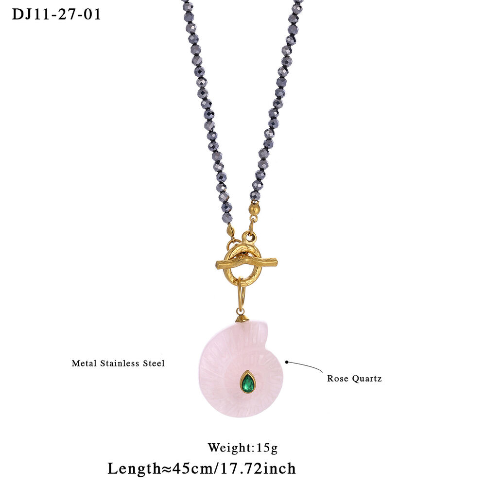Collana con perline da donna in pietra naturale color oro, in acciaio inossidabile e impermeabile, 1 pezzo Immagine2