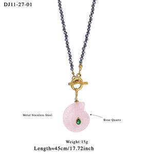 Collana con perline da donna in pietra naturale color oro, in acciaio inossidabile e impermeabile, 1 pezzo h5 Immagine2