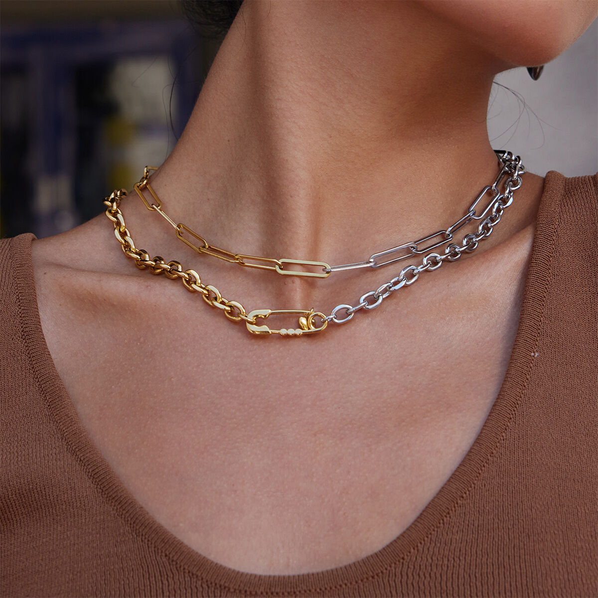 Romantic Paper Clip Stainless Steel Waterproof Gold Color Women's Jewelry Sets h5 Picture2