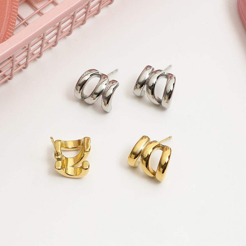 1 Pair Irregular Shape Stainless Steel Waterproof Gold Color Women's Stud Earrings Picture5