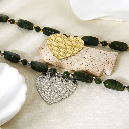 1 Piece Retro Acrylic Beads Gold Color Heart Pendant Necklace 2