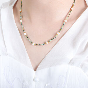 Collier de perles pour femme, 1 pièce, en acier inoxydable imperméable, couleur or, avec pierres naturelles h5