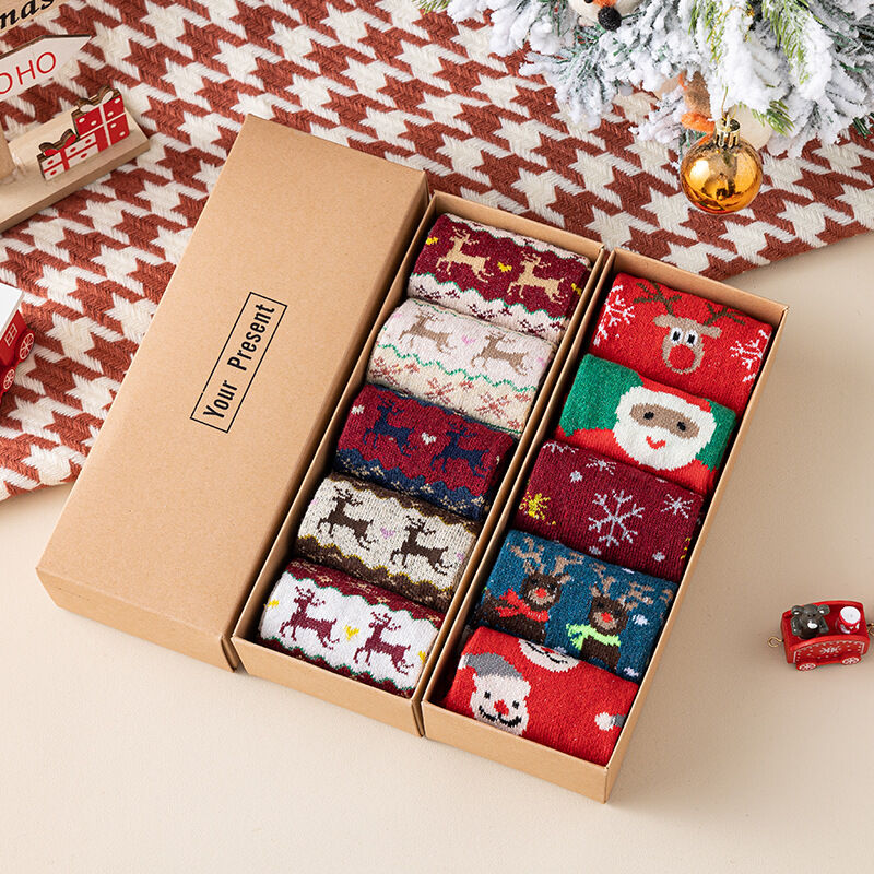 Cute Christmas Elk Gift Box Women's Mid - Calf Socks