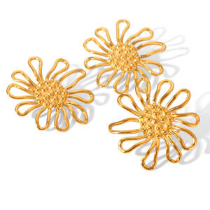 Conjunto de anillos para mujer de acero inoxidable, resistente al agua, color dorado, sencillo y diario, con diseño de girasol, 1 pieza h5 Imagen6