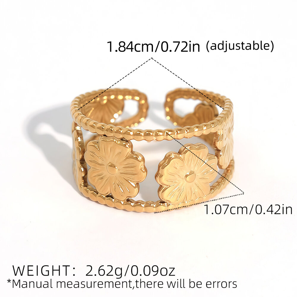 1 Piece Simple Elegant Flower Stainless Steel Waterproof Gold Color Women's Statement Rings Picture2