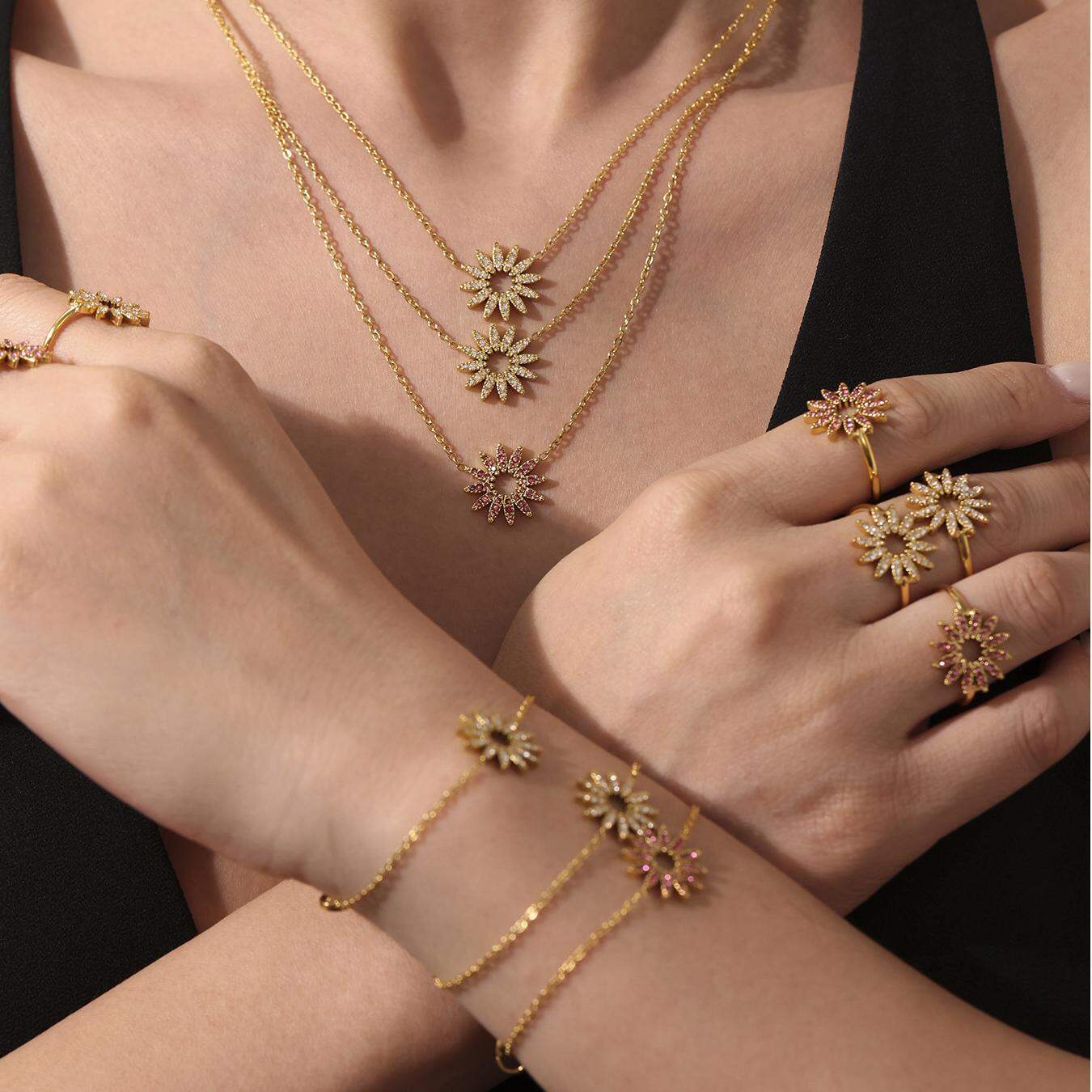 Luxurious Sun Stainless Steel Waterproof Gold Color Women's Jewelry Sets