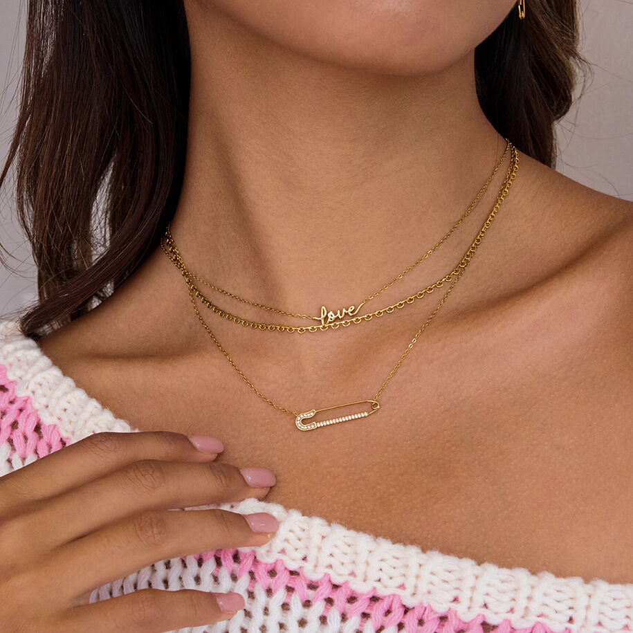 1 Piece Classic Paper-clip Stainless Steel Waterproof Gold Color Women's Pendant Necklaces Picture3