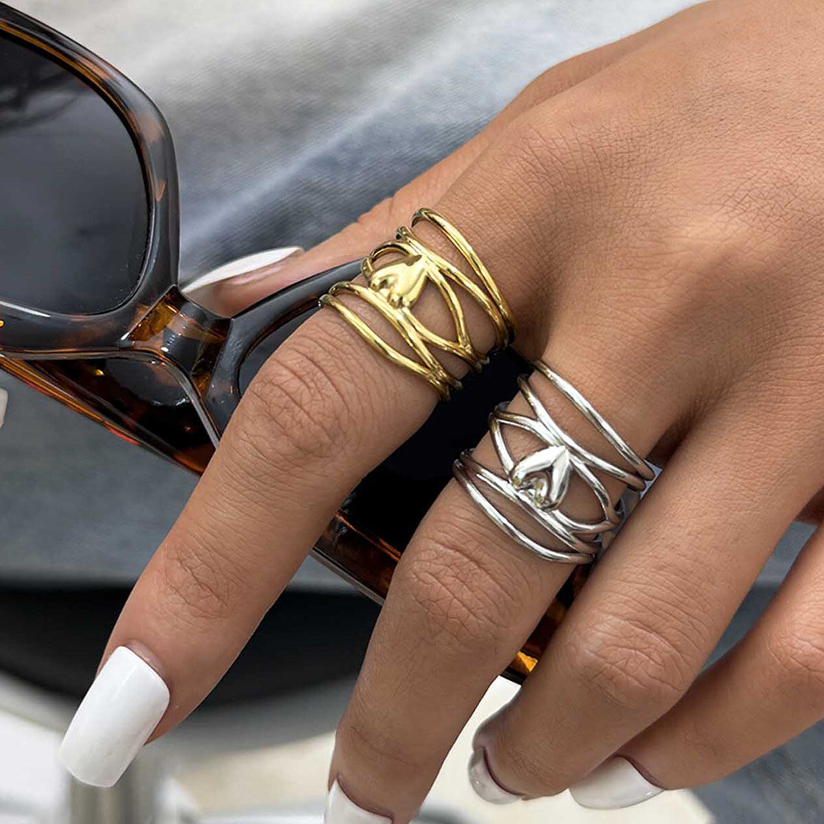 1 Piece Simple  Retro Irregular Shape Heart Stainless Steel Waterproof  Women's Statement Rings 2