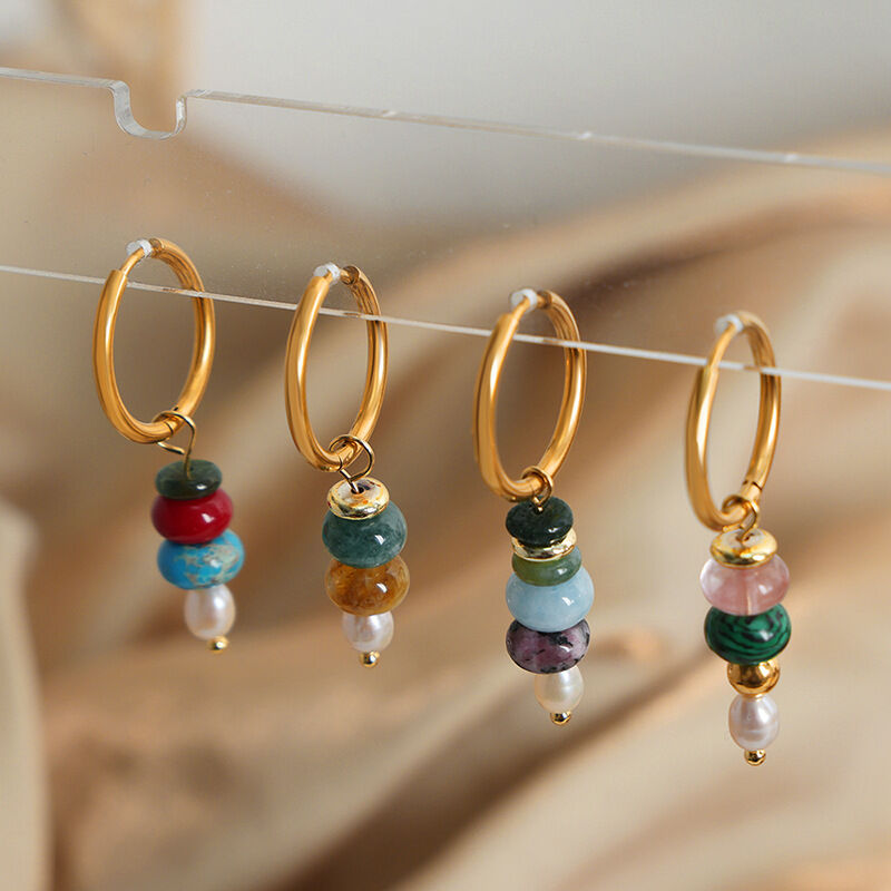 1 Pair Elegant Beads Stainless Steel Waterproof Natural Stone Women's Drop Earrings