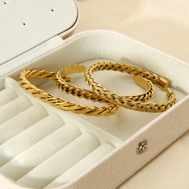1 Piece  Classic Chain Woven Stainless Steel Waterproof  Gold Color  Women's Cuff Bracelets