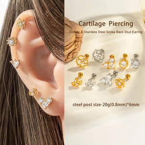Orecchino piercing in zircone color rame e oro a forma di cuore e stella, 1 pezzo h5 Immagine4