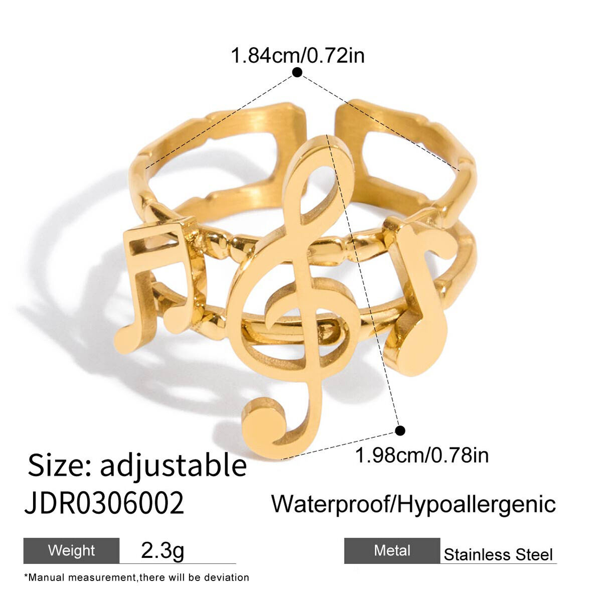 1 Stück Exquisite Serie Elegant Note Edelstahl Wasserdicht Goldfarben Statement-Ringe h5 Bild2